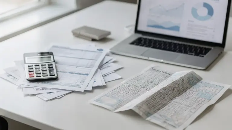 Gewerbesteuer-Hebesatz: Wie stark er Kosten prägt Calculator, Steuerunterlagen und Stadtplan auf einem Schreibtisch zum Thema Gewerbesteuer-Hebesatz